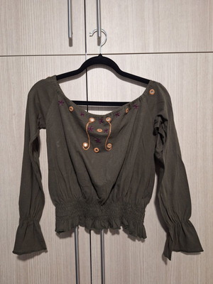 Zara Boho Κοντή Μπλούζα Χακί Σαν Καινούργιο