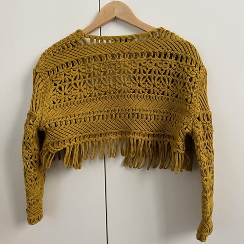 Zara boho crochet fringe cardigan 100% cotton new, yellow