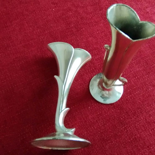 Set of 2 silver-plated decorative vases 10cm used, vintage