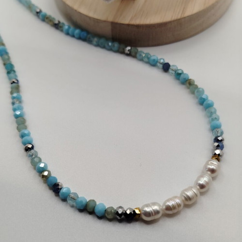 Handmade necklace with crystal, pearl, hematite and stainless steel, new
