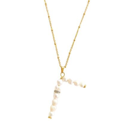 Necklace with pearls and stainless steel chain, new, gold color