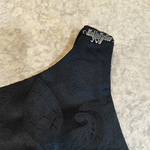 Makis Tselios mini black dress, brocade fabric
