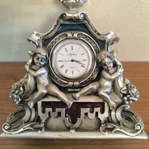 Vintage silver-plated Linea Argenti table clock with Quartz mechanism