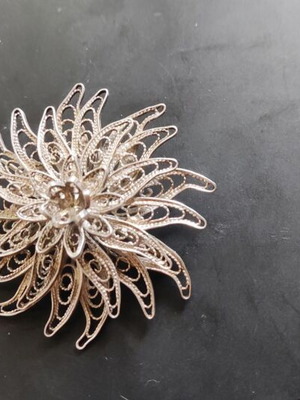 925 Silver Handmade Filigree Brooch, 4cm