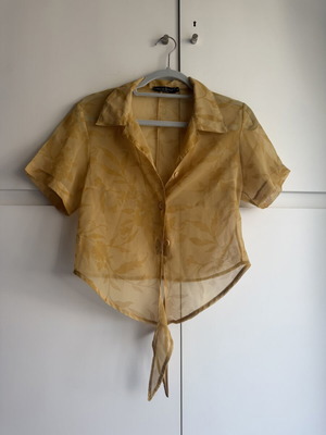 Lady in Style Woman vintage Y2K διάφανη φλοράλ κοντή μπλούζα με δέσιμο, μέγεθος M, χρυσαφί