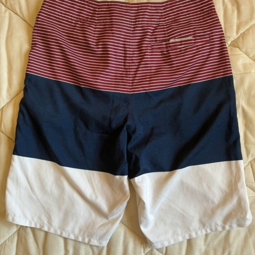 Hollister Board Shorts Size 28 XS Dark Blue Burgundy Striped Swim Trunks