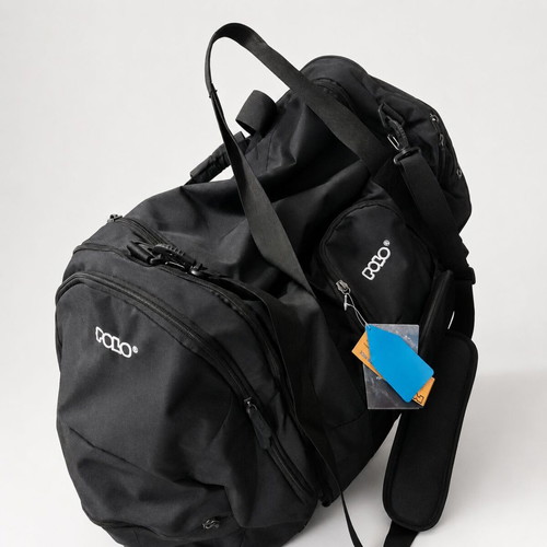Polo travel bag new, black, unisex with detachable small backpack