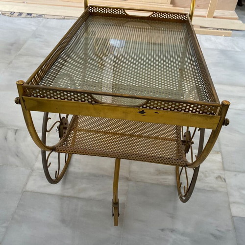 Serving cart/bar used, metal with glass surface
