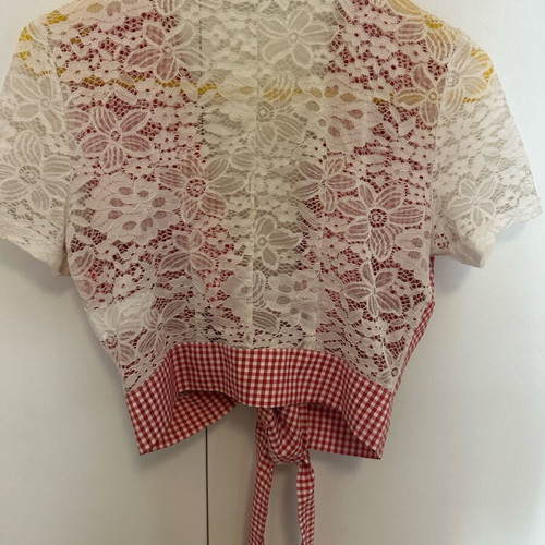 Anel wrap top like new with lace and red white check, size M