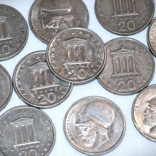 20 Drachma Pericles coins used, pack of 5 pieces 1976-1980