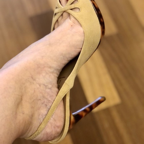 Casadei beige suede slingback sandals with tortoiseshell heel size 38.5