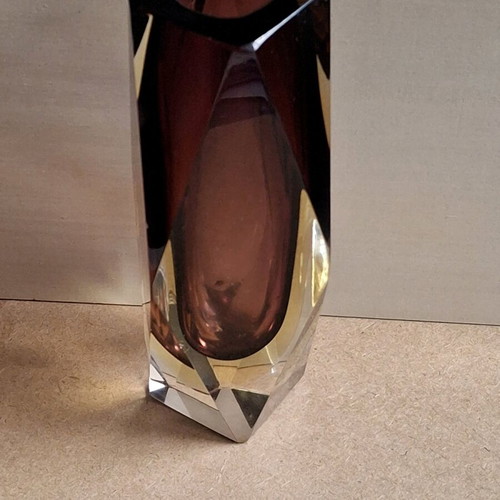 Murano sommerso vase 16 cm, brown grenat, yellow and clear