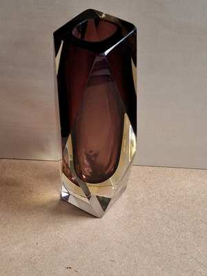 Murano sommerso vase 16 cm, brown grenat, yellow and clear