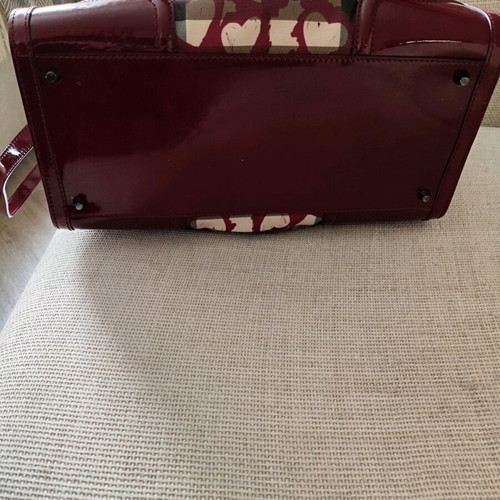 Burberry Heart Boston Bag like new, burgundy canvas and patent leather