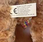 Vintage SMITH Cute Brown Teddy Bear Plush Toy with Rainbow Bow 14"