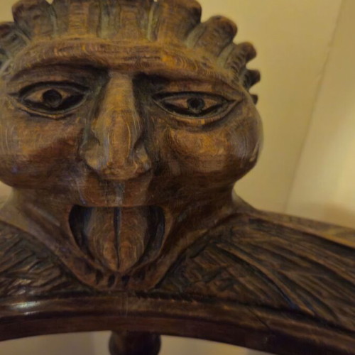 Antique carved chair used, solid walnut, 19th century