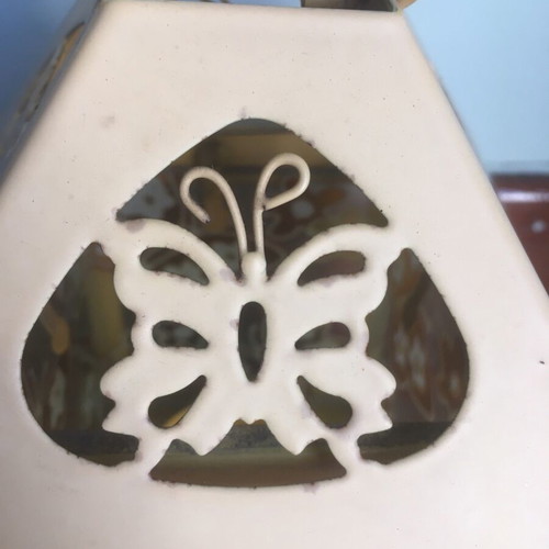 Lantern used with glass panels and embossed butterfly decoration orange-yellow
