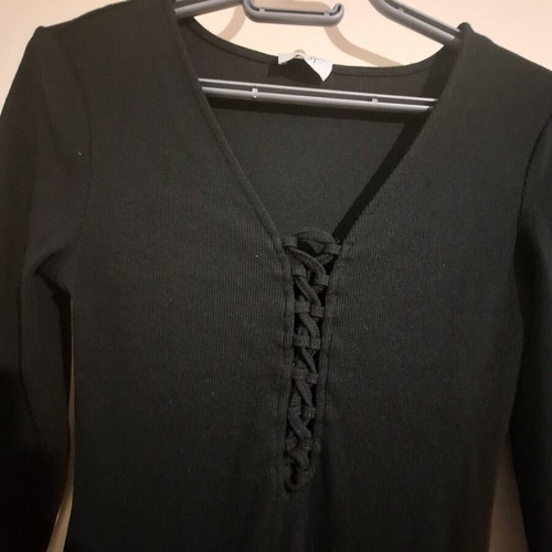 Midi rib dress like new, black with opening, long sleeve