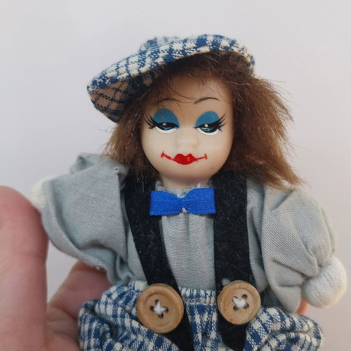 Miniature Clown Doll with Ceramic Face like new