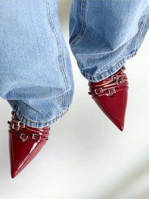 Red buckle slingback sandals and platforms new, size 38