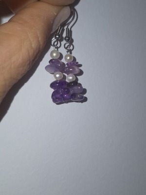 Χειροποίητα σκουλαρίκια με αμέθυστο και μαργαριτάρια σε ατσάλινη βάση κατόπιν παραγγελίας