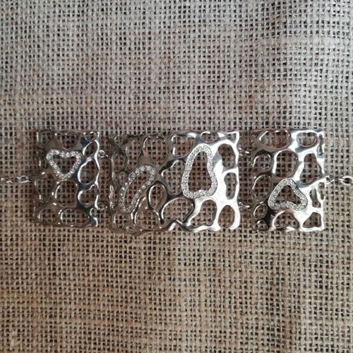 Stainless steel bracelet silver with clear zircon shapes new