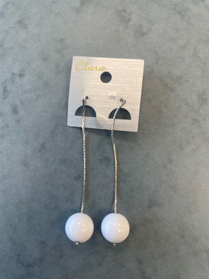 Drop earrings new, silver with white ball