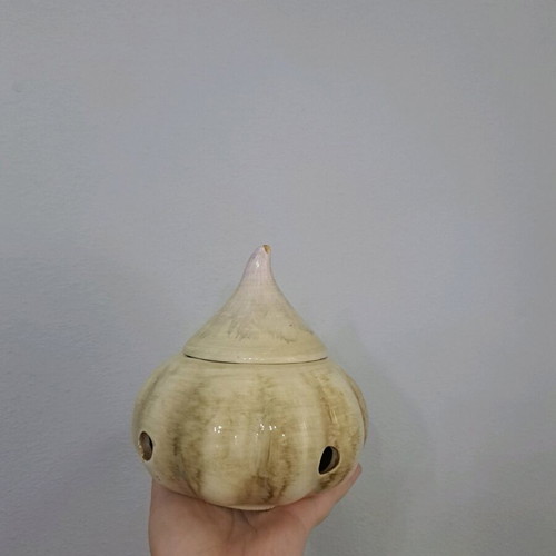 Ceramic Garlic Storage Container used, rustic kitchen decoration