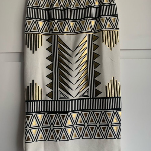 Pencil skirt with Art Deco print, like new, white and gold
