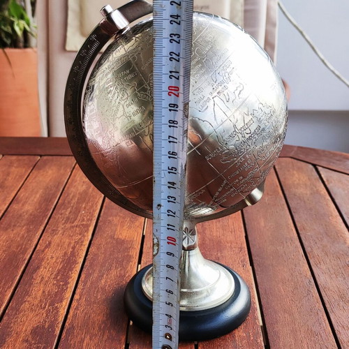Decorative metal globe with wooden base like new