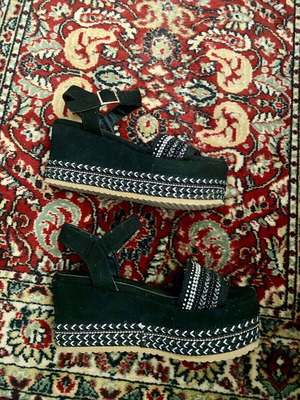 Exe women's platform sandals used, black suede, size 38