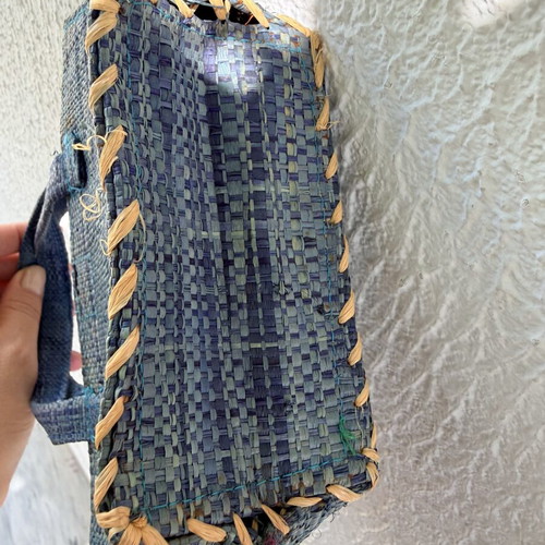 Mini straw handbag used, blue