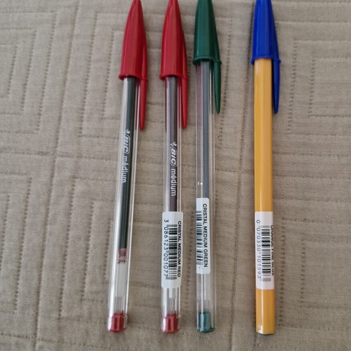 Bic pens set of 4, red, blue and green
