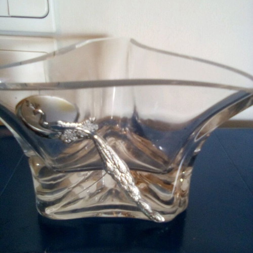 Crystal vase and coup set with silver decoration, new