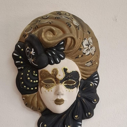 Vintage Venetian Wall Mask handmade, plaster, like new, 26cm