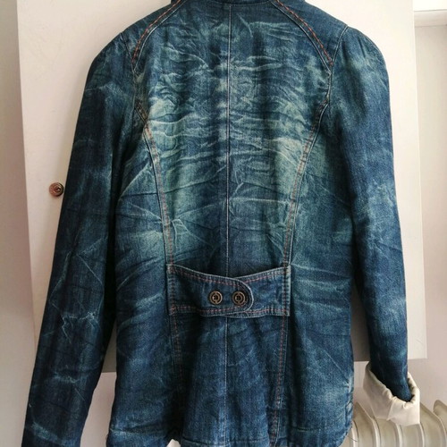 Mid-length denim jacket used, size L, blue