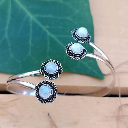 Statement silver-plated women's bracelet new with moonstone