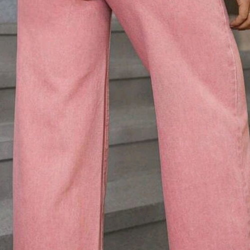 Pink Shein bell-bottom pants like new, denim style
