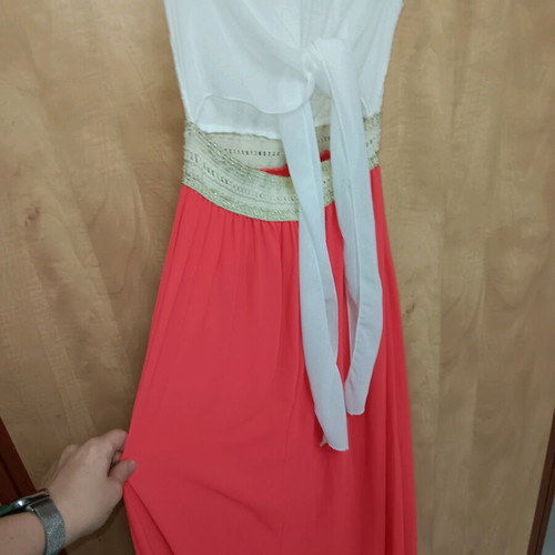Long backless dress o2 like new, white and pink, one size
