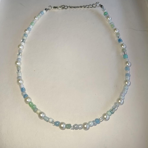 Handmade summer necklace with pastel pearls