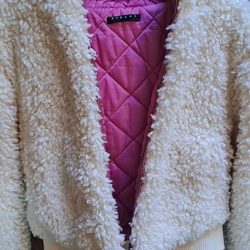 White teddy boucle jacket warm for girls 8-9 years like new Sisley
