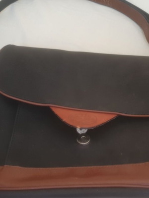 Vintage Lacoste crossbody messenger bag, black and brown