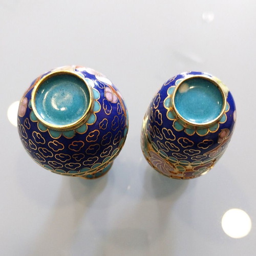 Cloisonné Miniature Vases Pair like new, enamel and bronze
