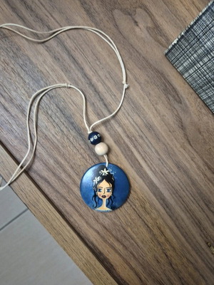 Handmade necklace painted by hand like new, blue
