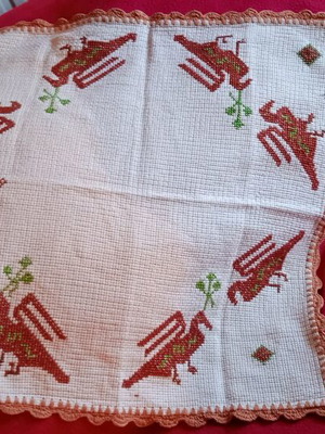 Tablecloth with counted cross-stitch and handmade lace new