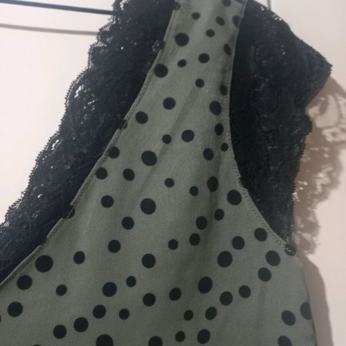 Regalinas satin top with lace like new, black and green