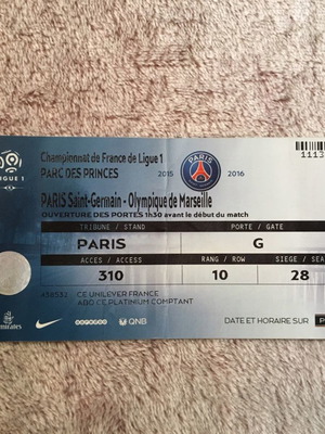 Εισιτήριο αγώνα Παρί σεν Ζερμέν Μαρσέιγ 2015-2016 μεταχειρισμένο