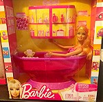  barbie κουκλα και μπανιερα