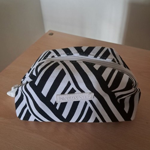 Neutrogena toiletry bag, black and white