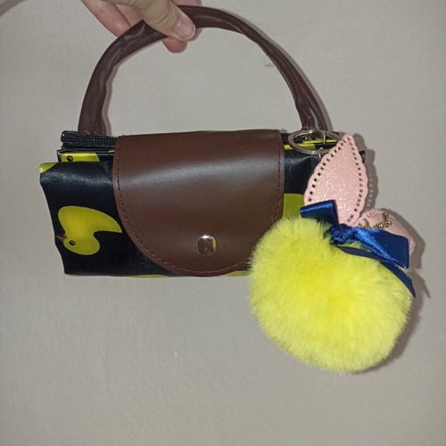 Origami Foldable Waterproof Handbag with Duck Print and Keychain like New